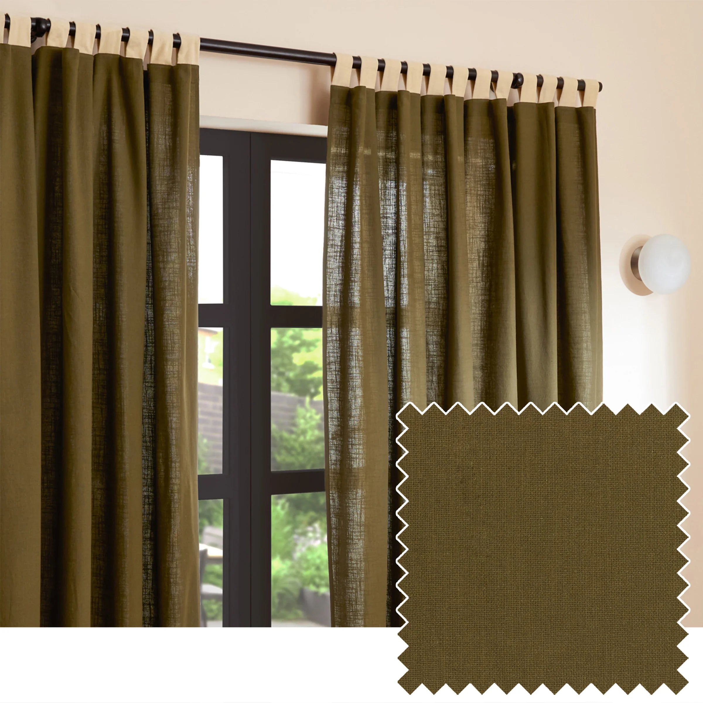 MADE (Riva Home) Curtains W 168cm x L 229cm (66" x 90") approx / Green / Buttermilk HADLO 100% COTTON TAB TOP CURTAINS by MADE