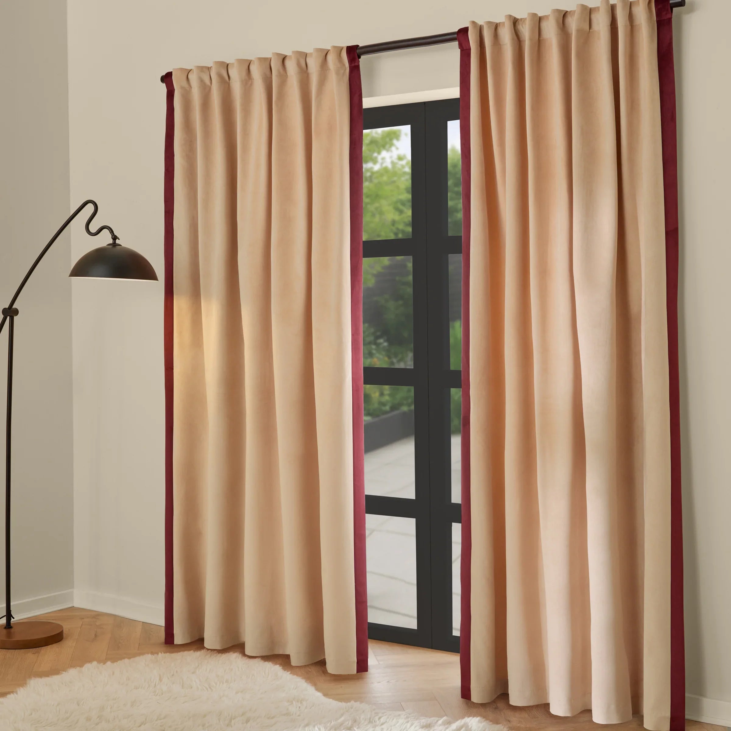 MADE (Riva Home) Curtains W 168cm x L 229cm (66" x 90") approx / Pale Pink & Maroon AUDLEY FULLY LINED MATT VELOUR TAB TOP CURTAINS by MADE