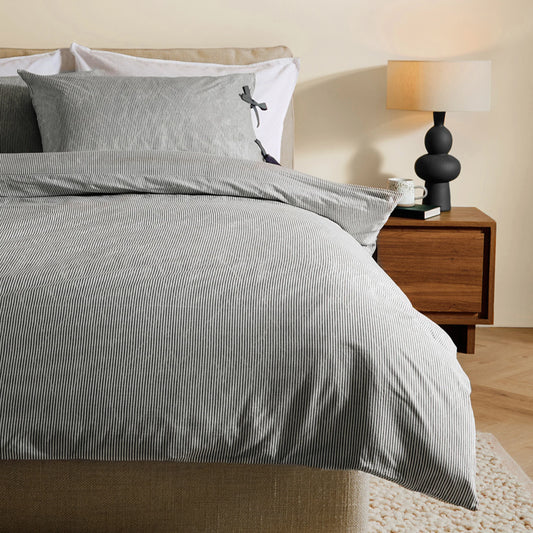MADE (Riva Home) Duvet Cover set Single Duvet set / Grey ANSEL STRIPE 100% COTTON DUVET COVER SET by MADE