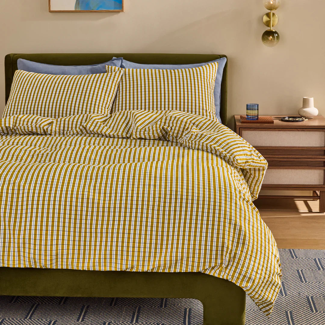 MADE (Riva Home) Duvet Cover set Single Duvet set / Ochre FELIX SEERSUCKER 100% COTTON DUVET COVER SET by MADE