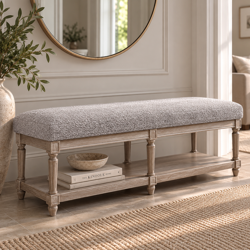 MATILDA BENCH – ANDORA BOUCLÉ SMOKE | Voyage Maison | Custom upholstery by simply HAZEL