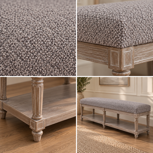 MATILDA BENCH – ANDORA BOUCLÉ SMOKE | Voyage Maison | Custom upholstery by simply HAZEL