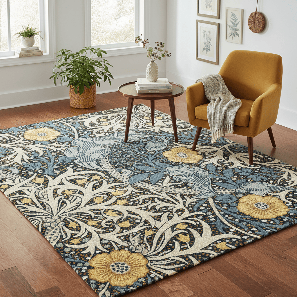 Morris & Co. (Brink & Campman) Designer Rugs 140 centimetres by 200 centimetres (4 feet 7 inches by 6 feet 7 inches) / Teal MORRIS AND CO SEAWEED AREA RUG  by Brink and Campman