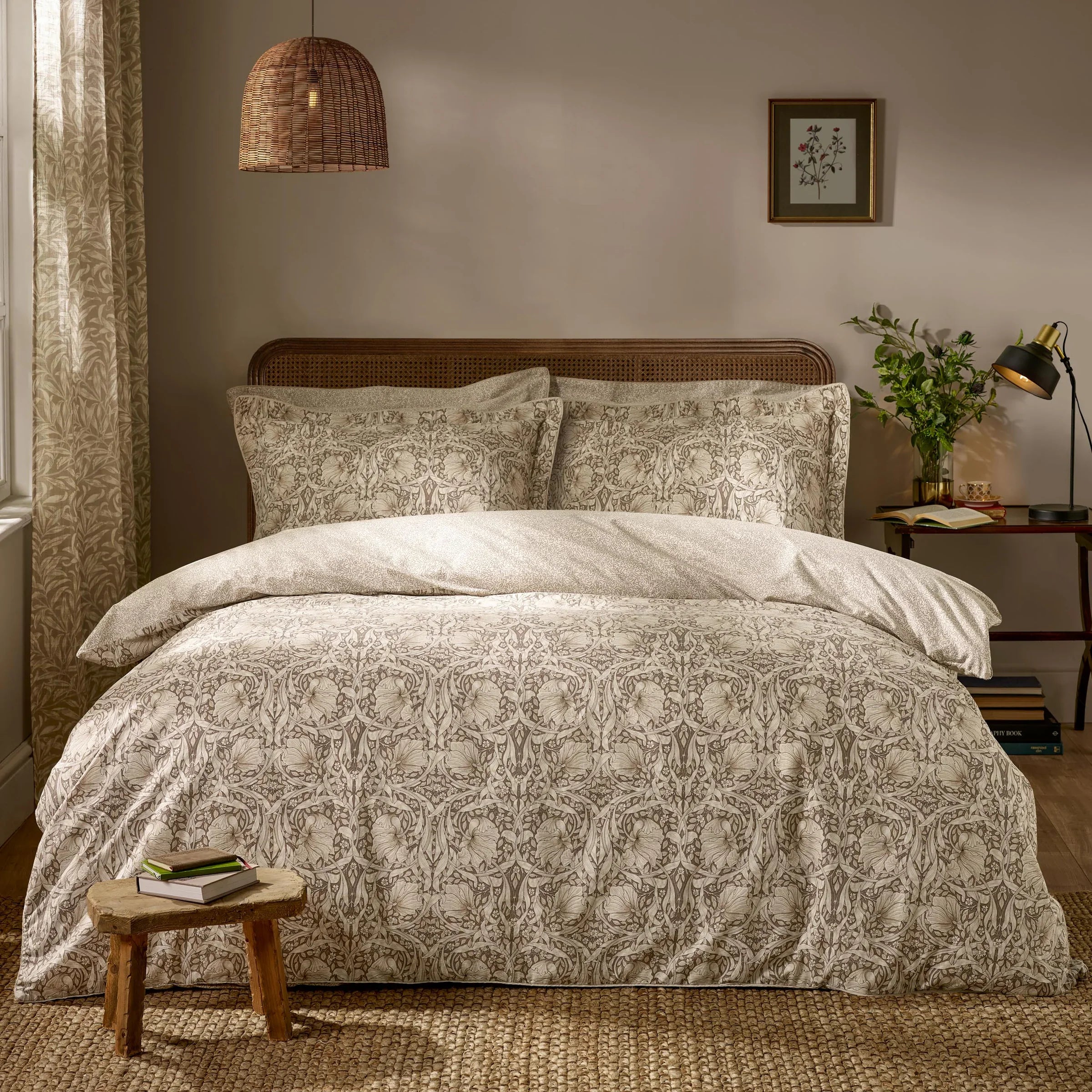 Morris & Co (Riva Home) Duvet Cover set PIMPERNEL 100% COTTON DUVET COVER SET Natural & Chocolate by Morris & Co