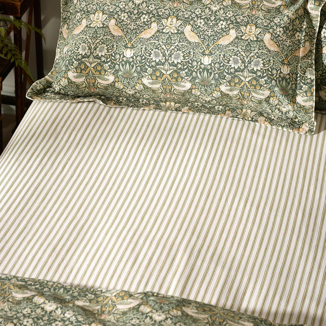 Morris & Co (Riva Home) Fitted Sheet Double / Forest Green STRAWBERRY THIEF FITTED SHEET by William Morris at Home