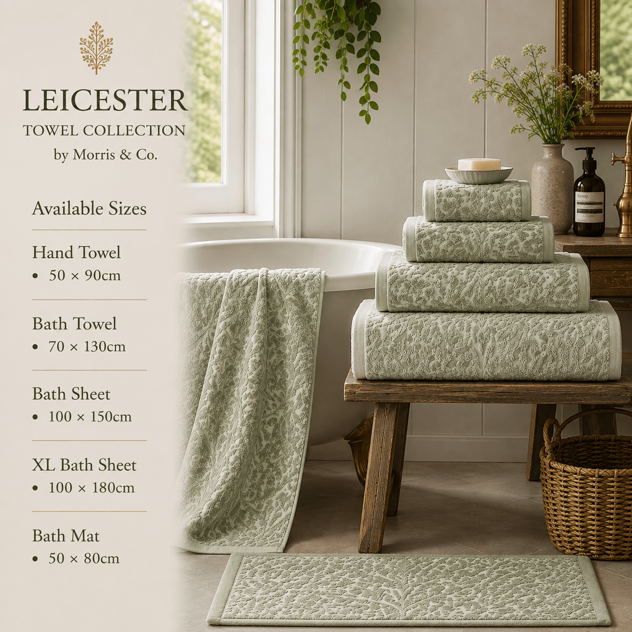 Morris & Co (Riva Home) Home Accessories Sage / Hand Towel  • 50 × 90cm LEICESTER TOWEL COLLECTION by Morris & Co.