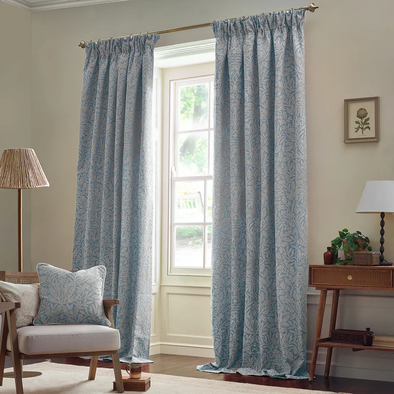 ACORN TONAL PENCIL PLEAT CURTAINS WEDGEWOOD by Morris & Co