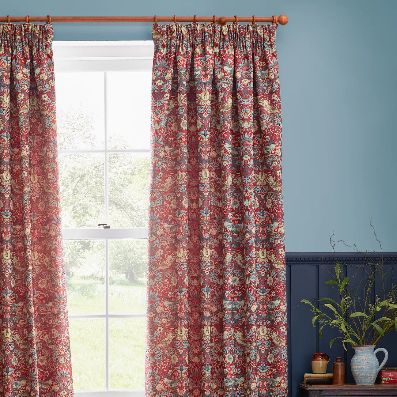 Morris & Co (Riva Home) Morris & Co Curtains Berry Morris & Co Strawberry Thief Jacquard Pencil Pleat Curtains