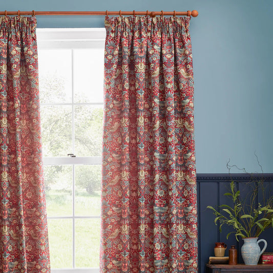 Morris & Co (Riva Home) Morris & Co Curtains Berry Morris & Co Strawberry Thief Jacquard Pencil Pleat Curtains