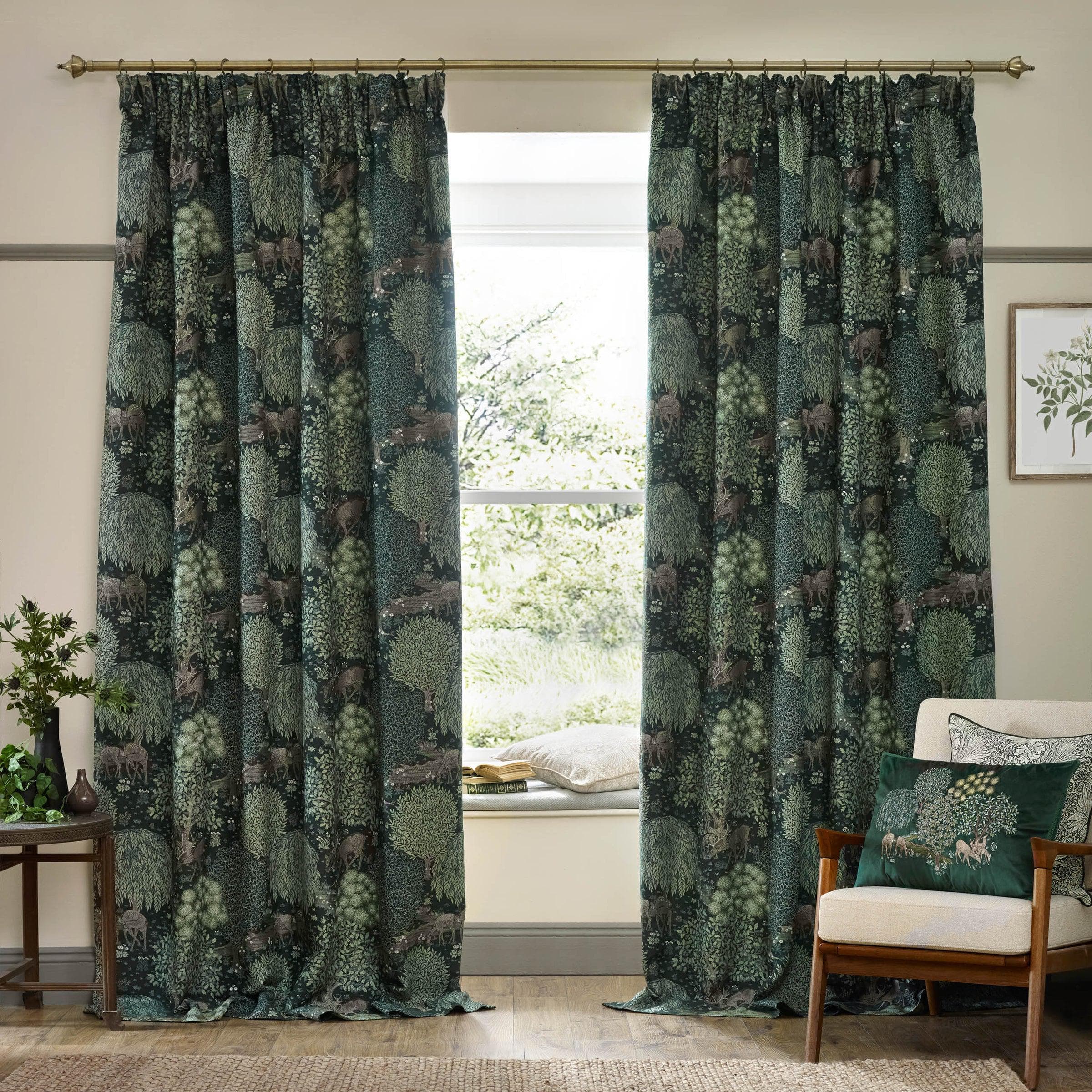 Morris & Co (Riva Home) Morris & Co Curtains Forest / 168cm x 183cm Morris & Co Brook Woodland Jacquard Pencil Pleat Curtains