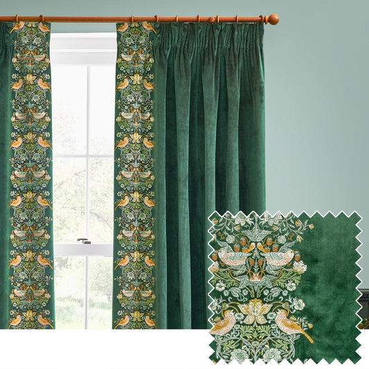 Morris & Co (Riva Home) Morris & Co Curtains Forest Morris & Co Strawberry Thief Embroidered Pencil Pleat Curtains