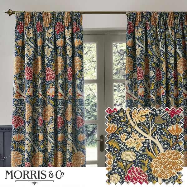 Morris & Co Cray Floral Chenille Pencil Pleat Curtains