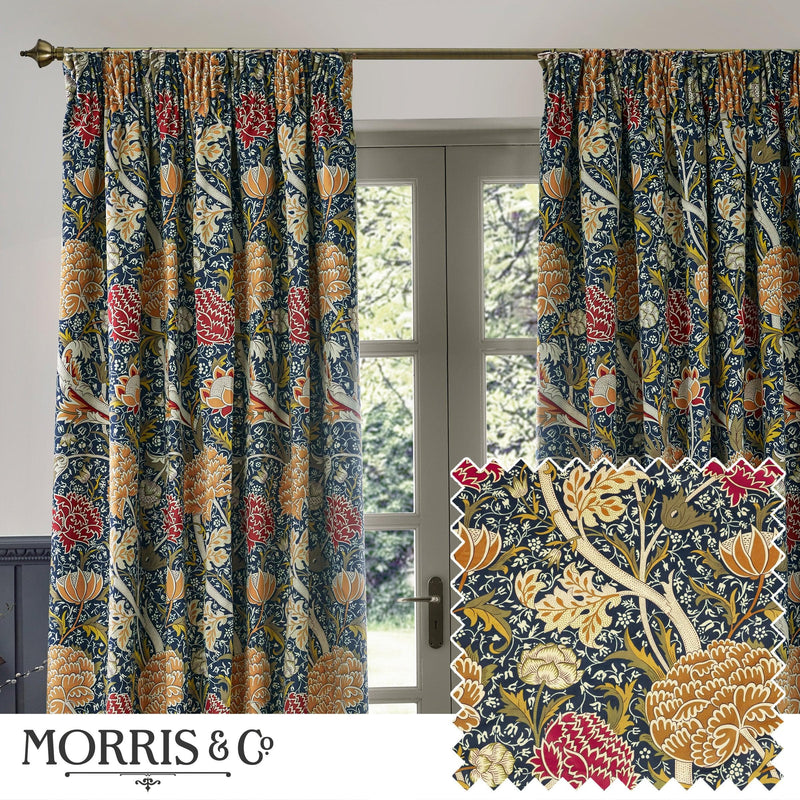 Morris & Co Cray Floral Chenille Pencil Pleat Curtains
