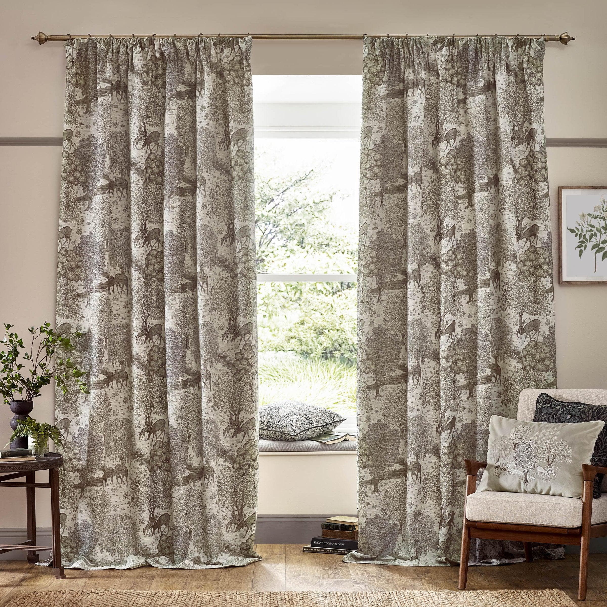 Morris & Co (Riva Home) Morris & Co Curtains LINEN / 168cm x 183cm Morris & Co Brook Woodland Jacquard Pencil Pleat Curtains