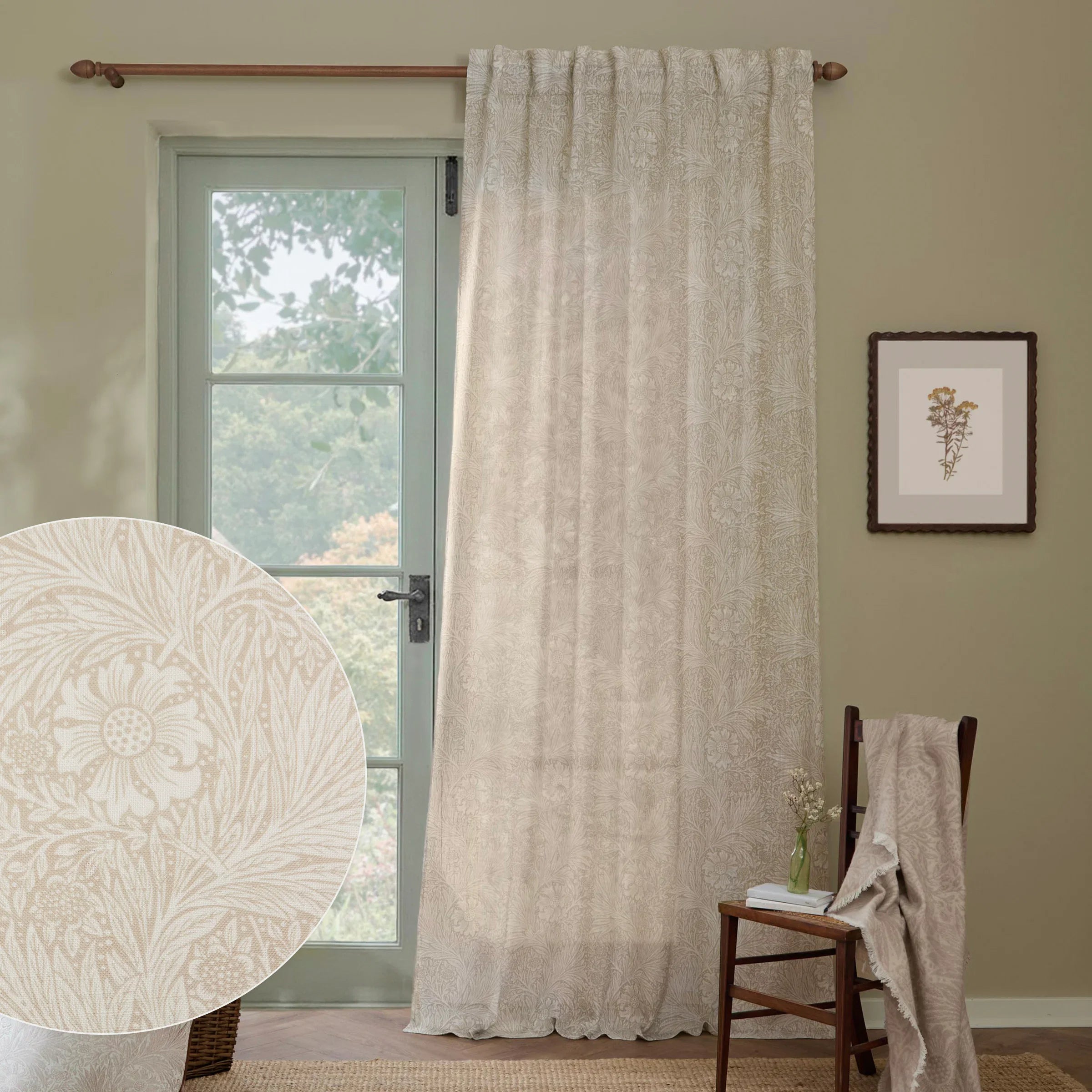 Morris & Co (Riva Home) Morris & Co Curtains MARIGOLD SHEER CURTAIN PANEL – LINEN by Morris & Co