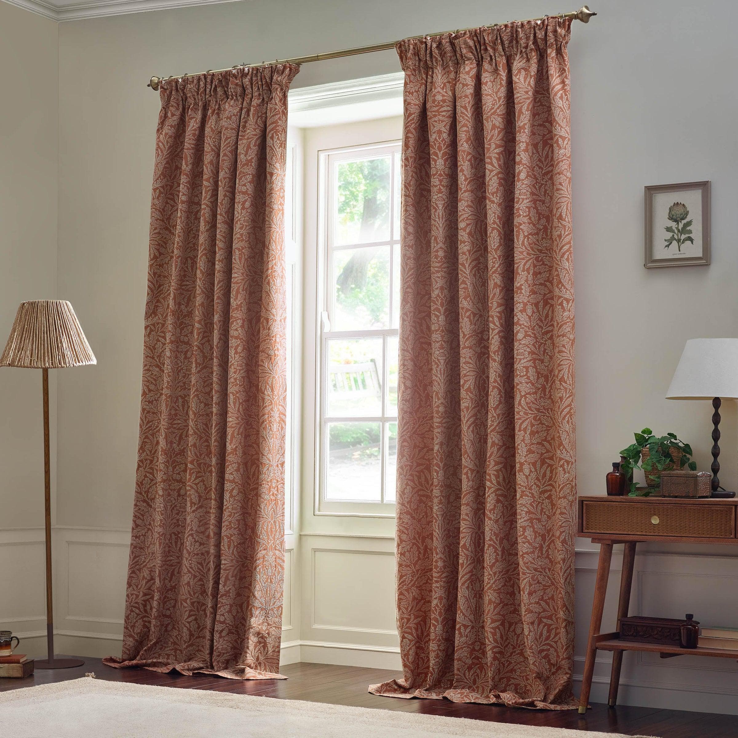 Morris & Co (Riva Home) Morris & Co Curtains Morris & Co Acorn Tonal Matt Jacquard Pencil Pleat Curtains in Brick