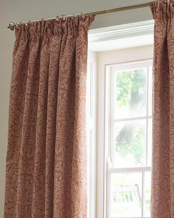 Morris & Co Acorn Tonal Matt Jacquard Pencil Pleat Curtains in Brick
