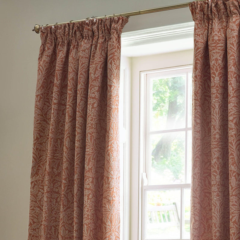 Morris & Co Acorn Tonal Matt Jacquard Pencil Pleat Curtains in Brick