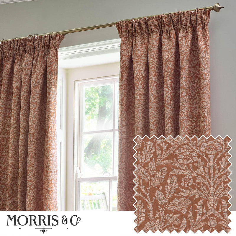 Morris & Co Acorn Tonal Matt Jacquard Pencil Pleat Curtains in Brick
