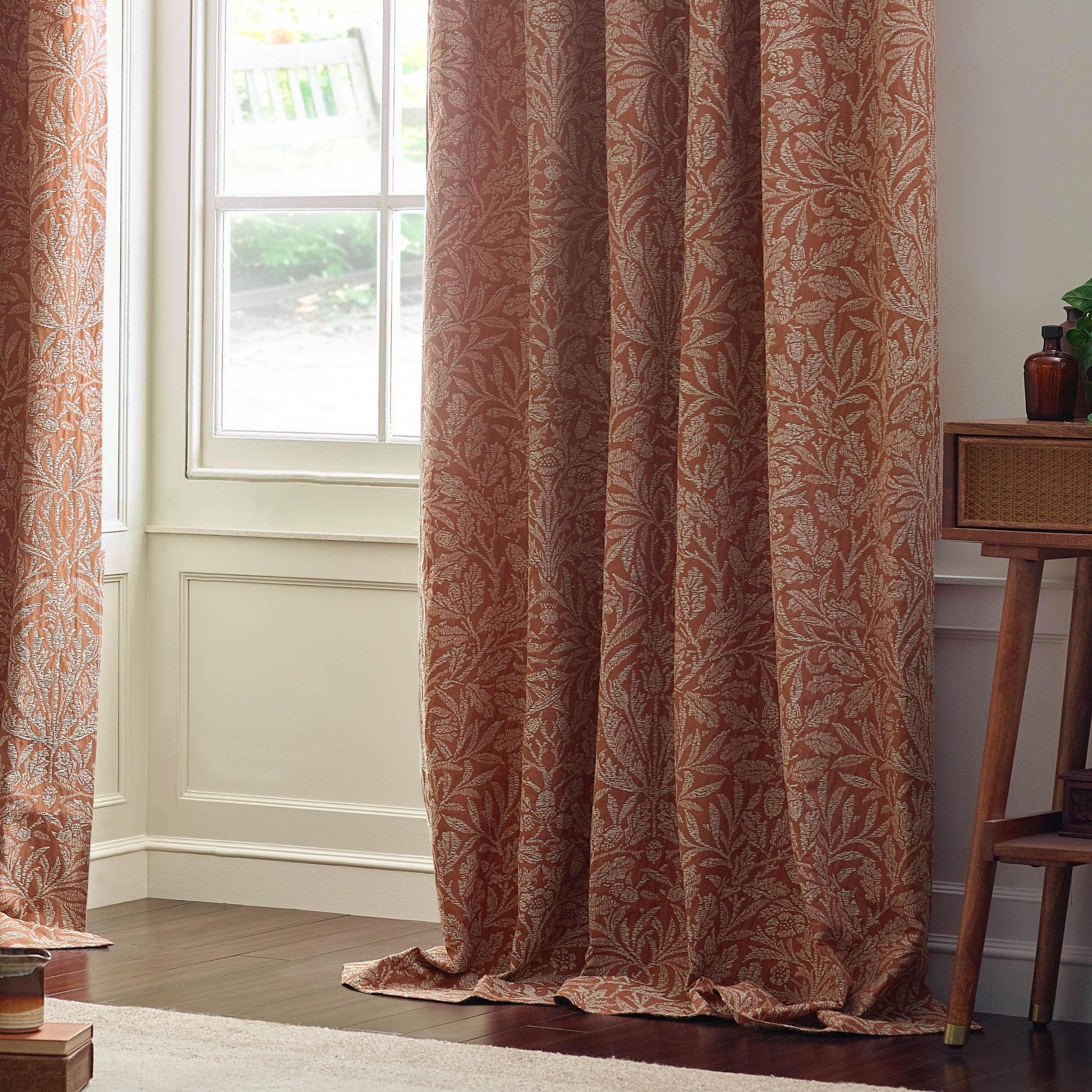 Morris & Co (Riva Home) Morris & Co Curtains Morris & Co Acorn Tonal Matt Jacquard Pencil Pleat Curtains in Brick