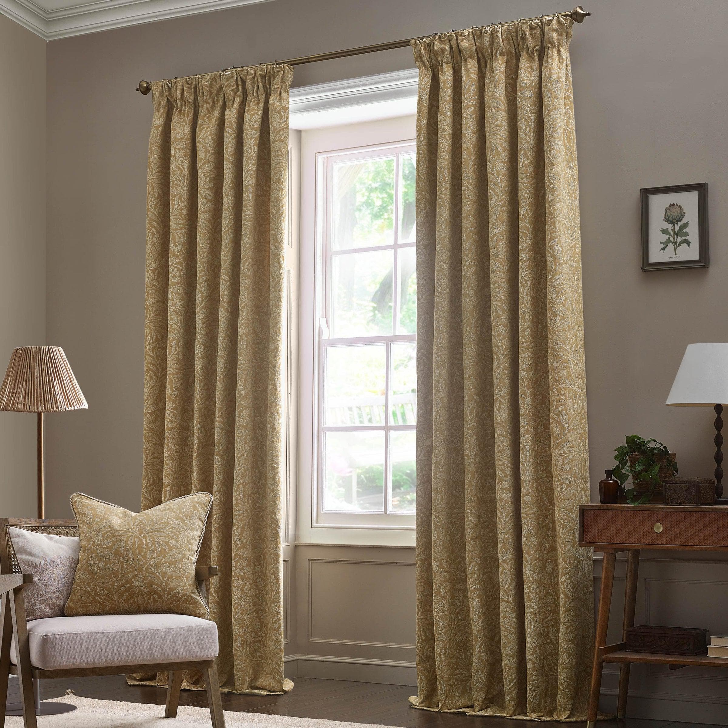 Morris & Co (Riva Home) Morris & Co Curtains Morris & Co Acorn Tonal Matt Jacquard Pencil Pleat Curtains in Gold