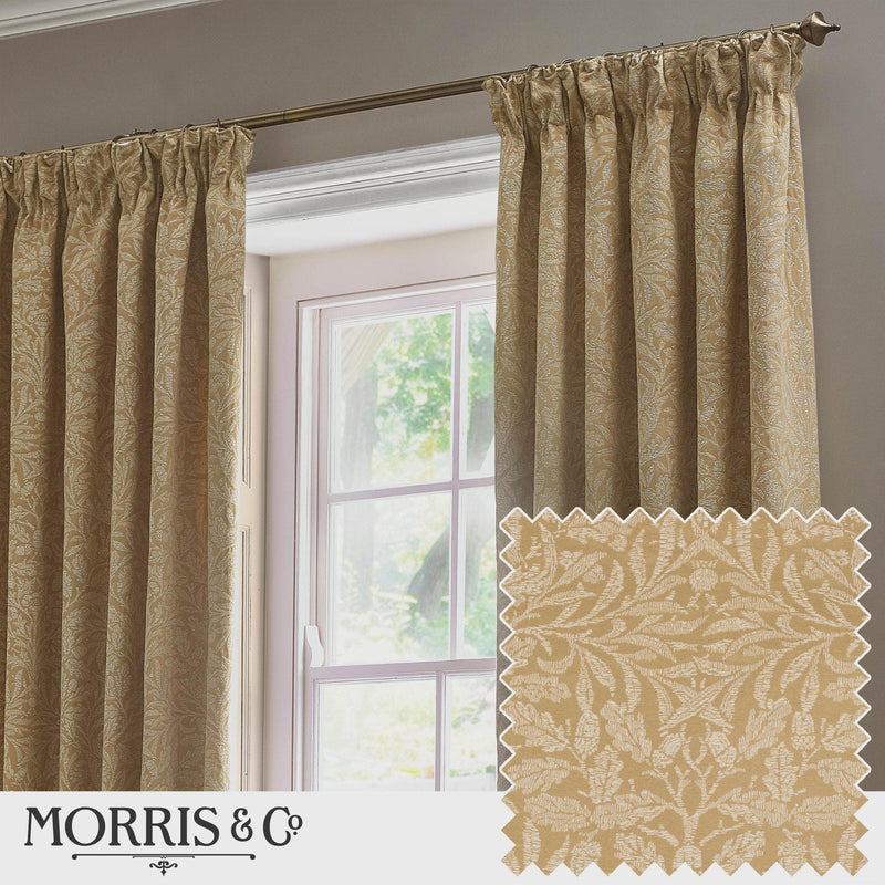 Morris & Co Acorn Tonal Matt Jacquard Pencil Pleat Curtains in Gold