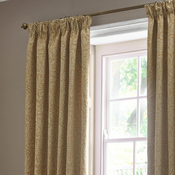 Morris & Co Acorn Tonal Matt Jacquard Pencil Pleat Curtains in Gold