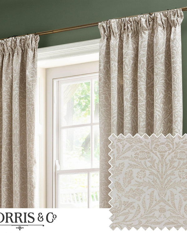 Morris & Co Acorn Tonal Matt Jacquard Pencil Pleat Curtains in Ivory
