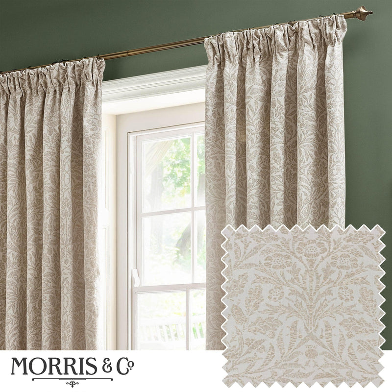 Morris & Co Acorn Tonal Matt Jacquard Pencil Pleat Curtains in Ivory