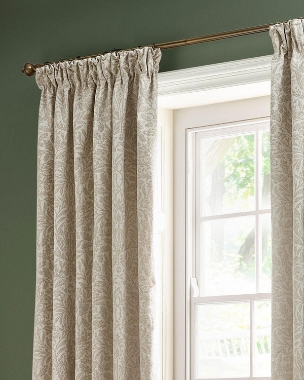 Morris & Co Acorn Tonal Matt Jacquard Pencil Pleat Curtains in Ivory