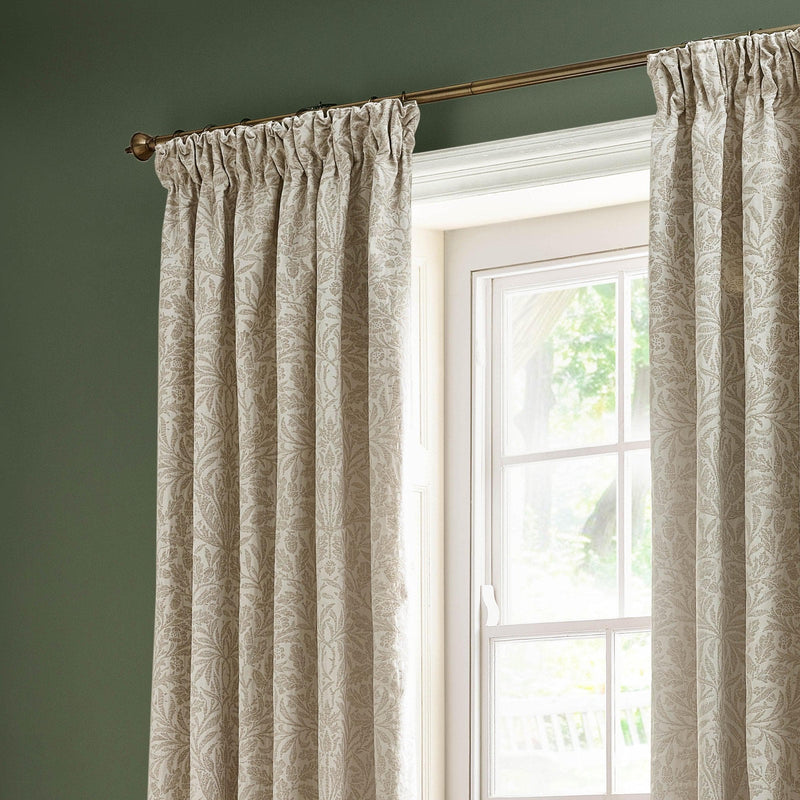 Morris & Co Acorn Tonal Matt Jacquard Pencil Pleat Curtains in Ivory