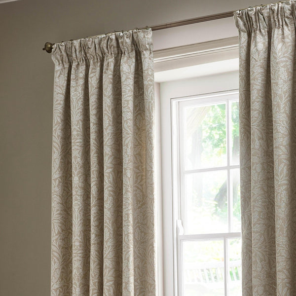 Morris & Co Acorn Tonal Matt Jacquard Pencil Pleat Curtains in Linen