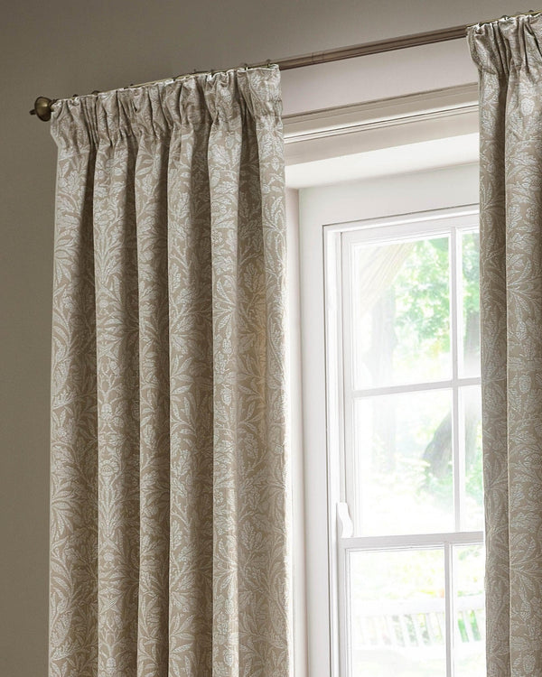 Morris & Co Acorn Tonal Matt Jacquard Pencil Pleat Curtains in Linen