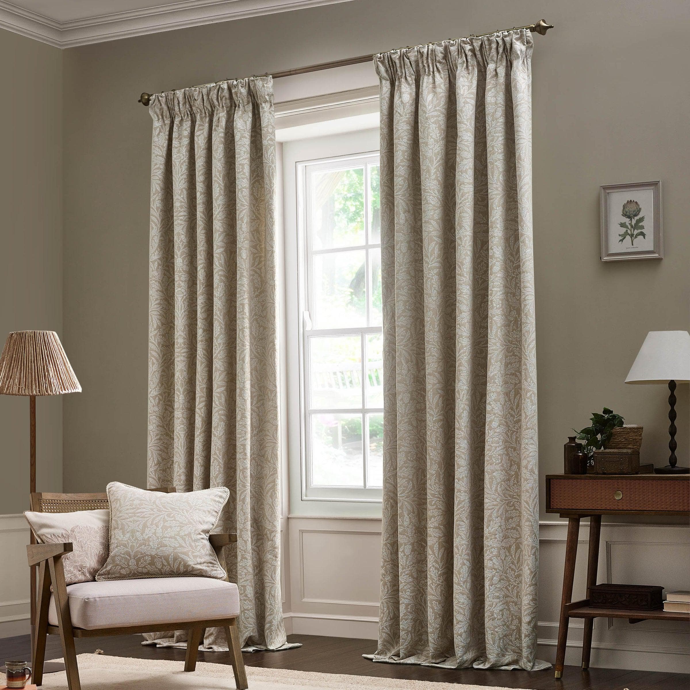 Morris & Co (Riva Home) Morris & Co Curtains Morris & Co Acorn Tonal Matt Jacquard Pencil Pleat Curtains in Linen