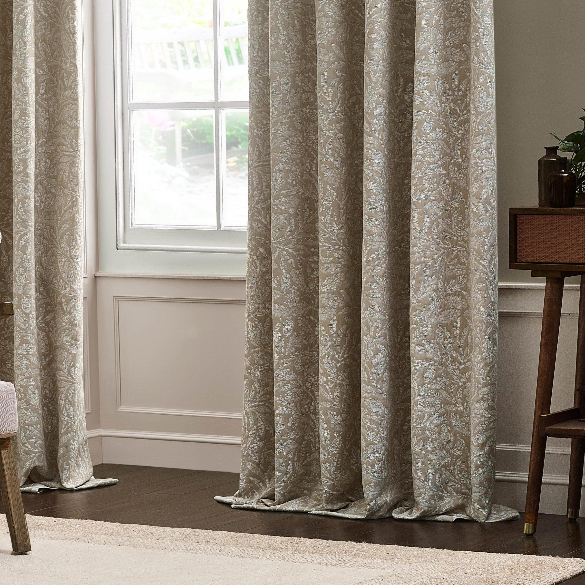 Morris & Co (Riva Home) Morris & Co Curtains Morris & Co Acorn Tonal Matt Jacquard Pencil Pleat Curtains in Linen