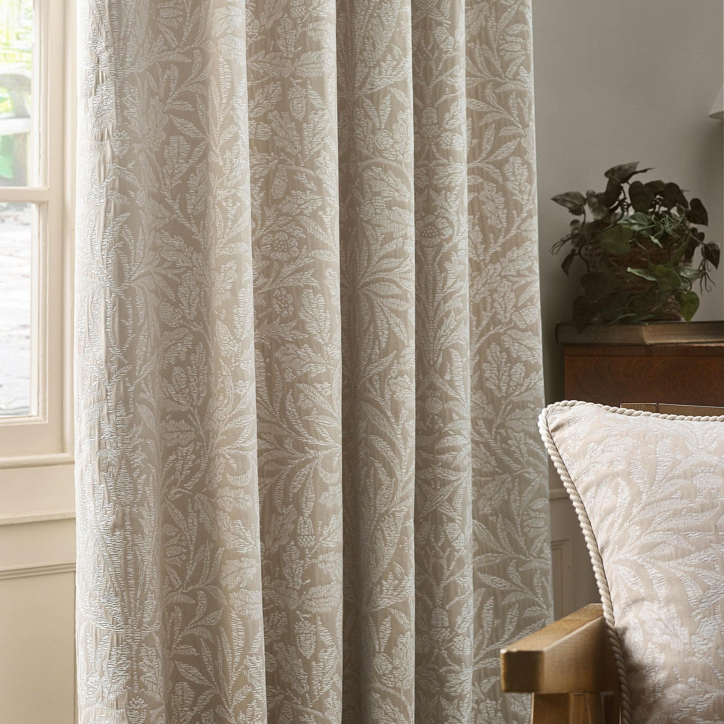 Morris & Co (Riva Home) Morris & Co Curtains Morris & Co Acorn Tonal Matt Jacquard Pencil Pleat Curtains in Linen