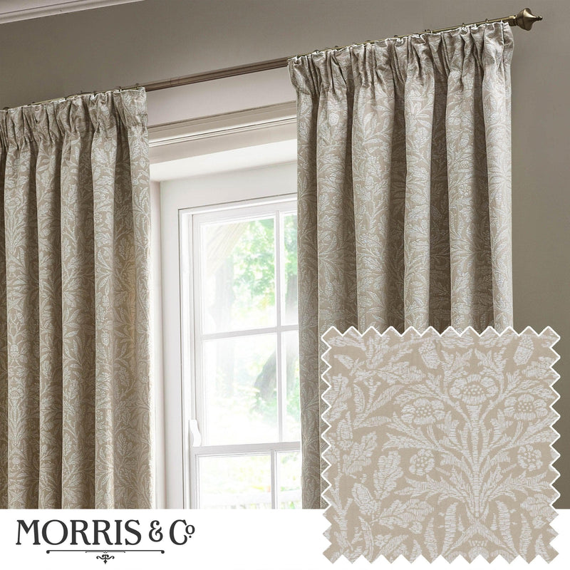 Morris & Co Acorn Tonal Matt Jacquard Pencil Pleat Curtains in Linen