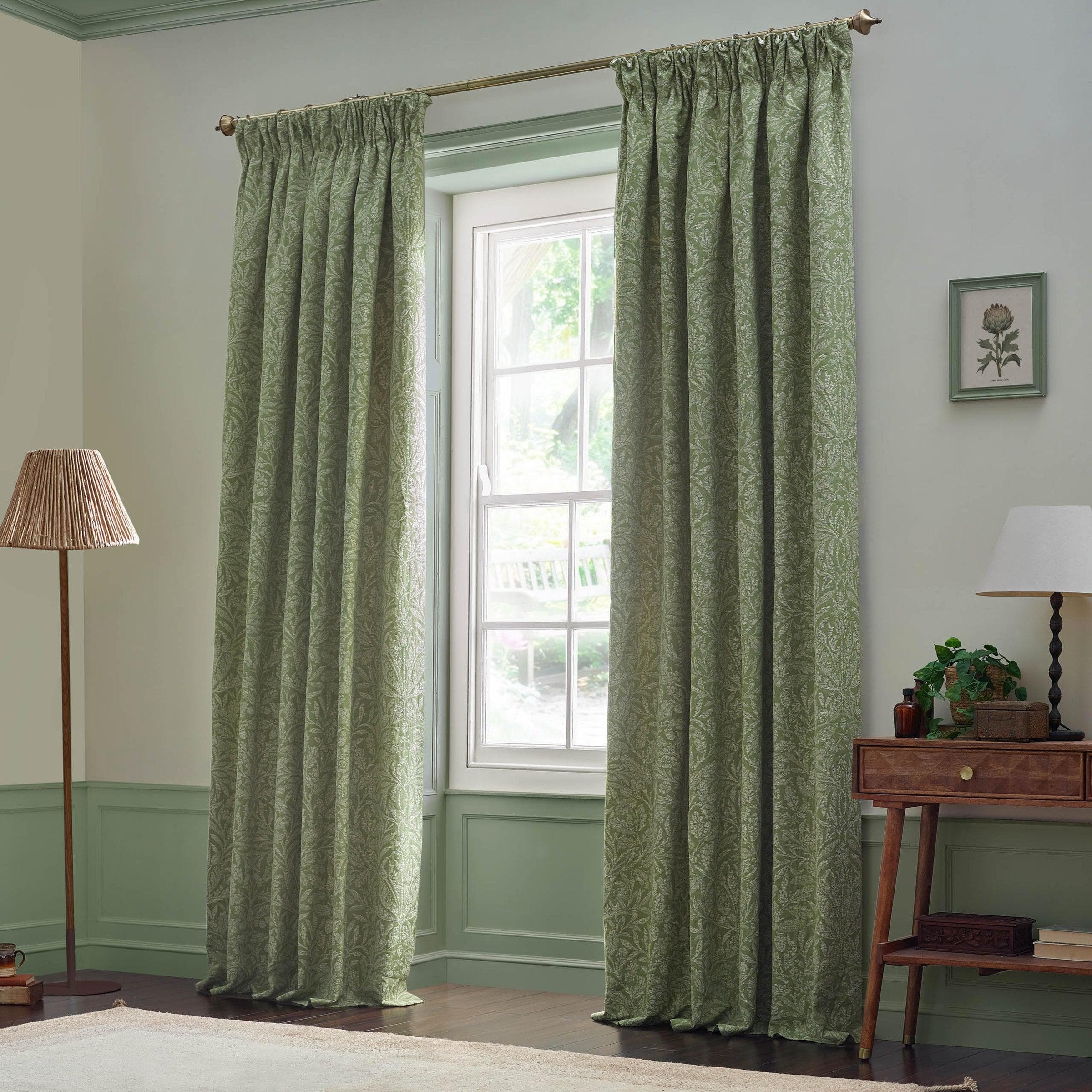 Morris & Co (Riva Home) Morris & Co Curtains Morris & Co Acorn Tonal Matt Jacquard Pencil Pleat Curtains in Sage