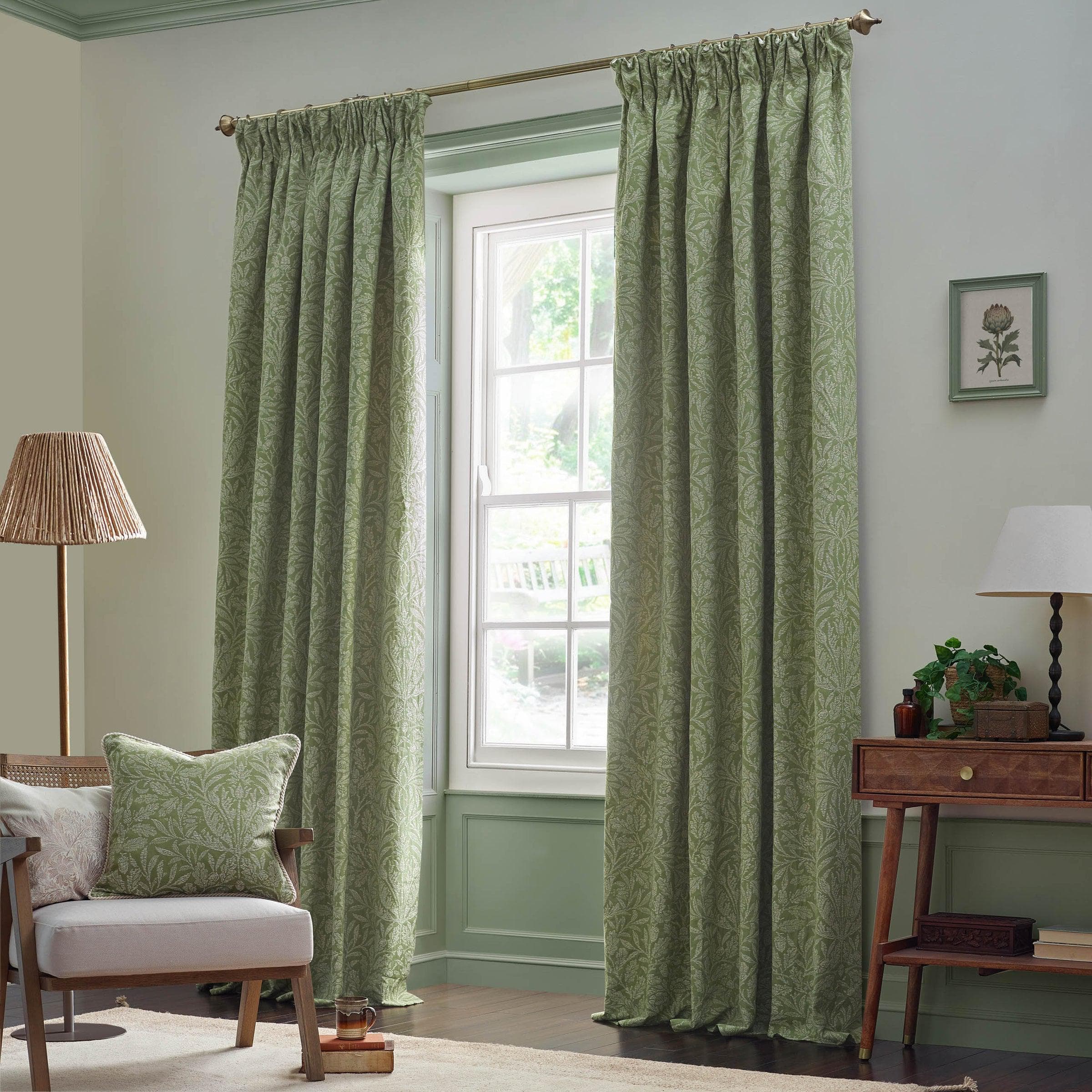 Morris & Co (Riva Home) Morris & Co Curtains Morris & Co Acorn Tonal Matt Jacquard Pencil Pleat Curtains in Sage