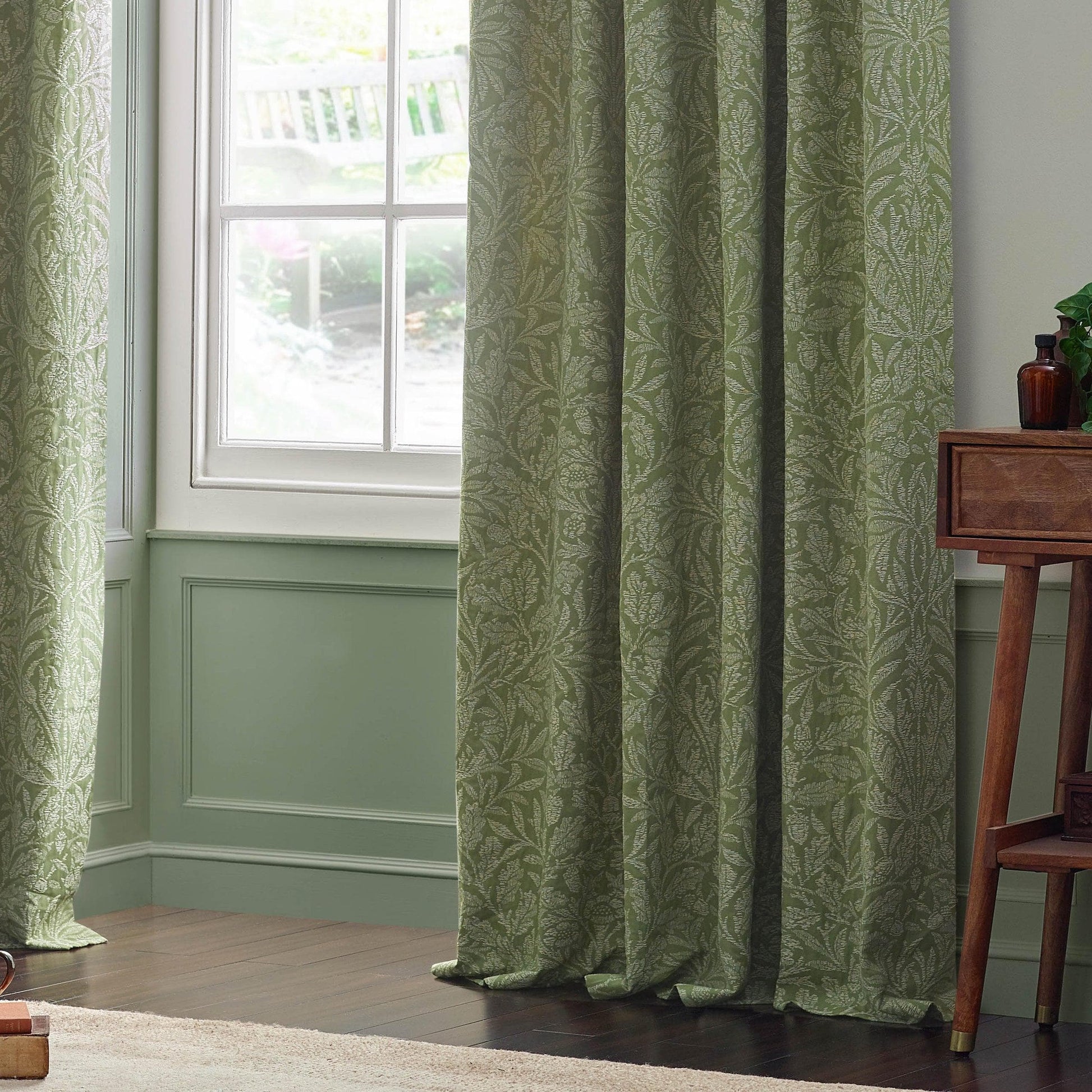 Morris & Co (Riva Home) Morris & Co Curtains Morris & Co Acorn Tonal Matt Jacquard Pencil Pleat Curtains in Sage