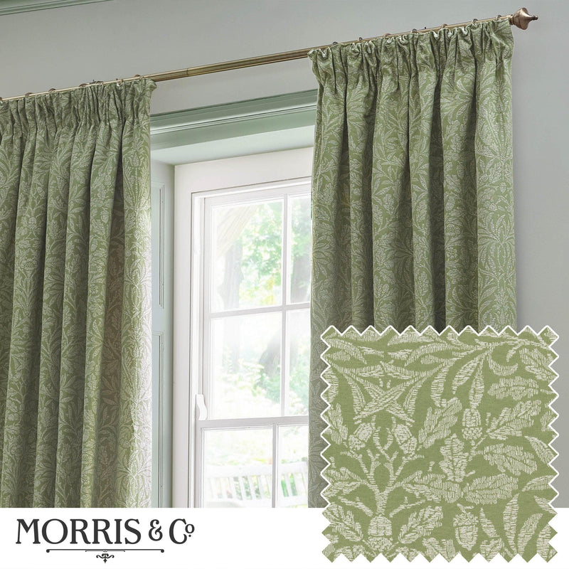 Morris & Co Acorn Tonal Matt Jacquard Pencil Pleat Curtains in Sage