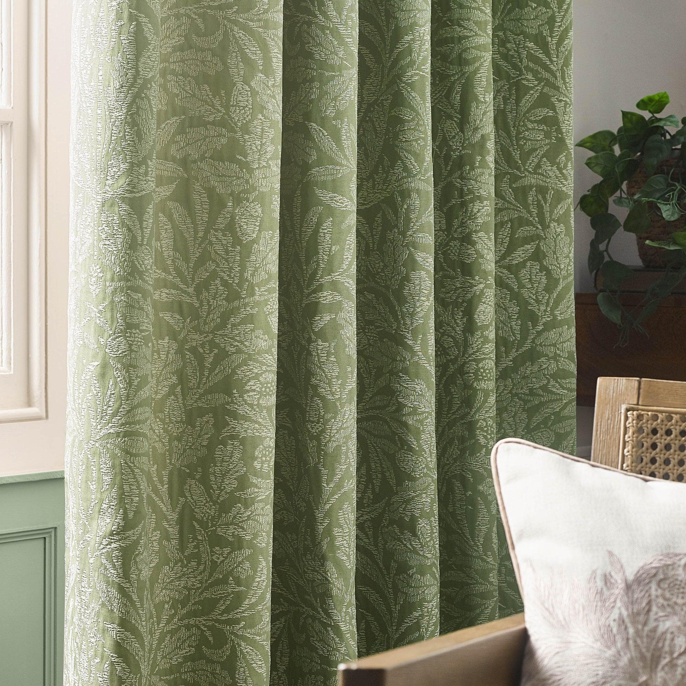 Morris & Co (Riva Home) Morris & Co Curtains Morris & Co Acorn Tonal Matt Jacquard Pencil Pleat Curtains in Sage