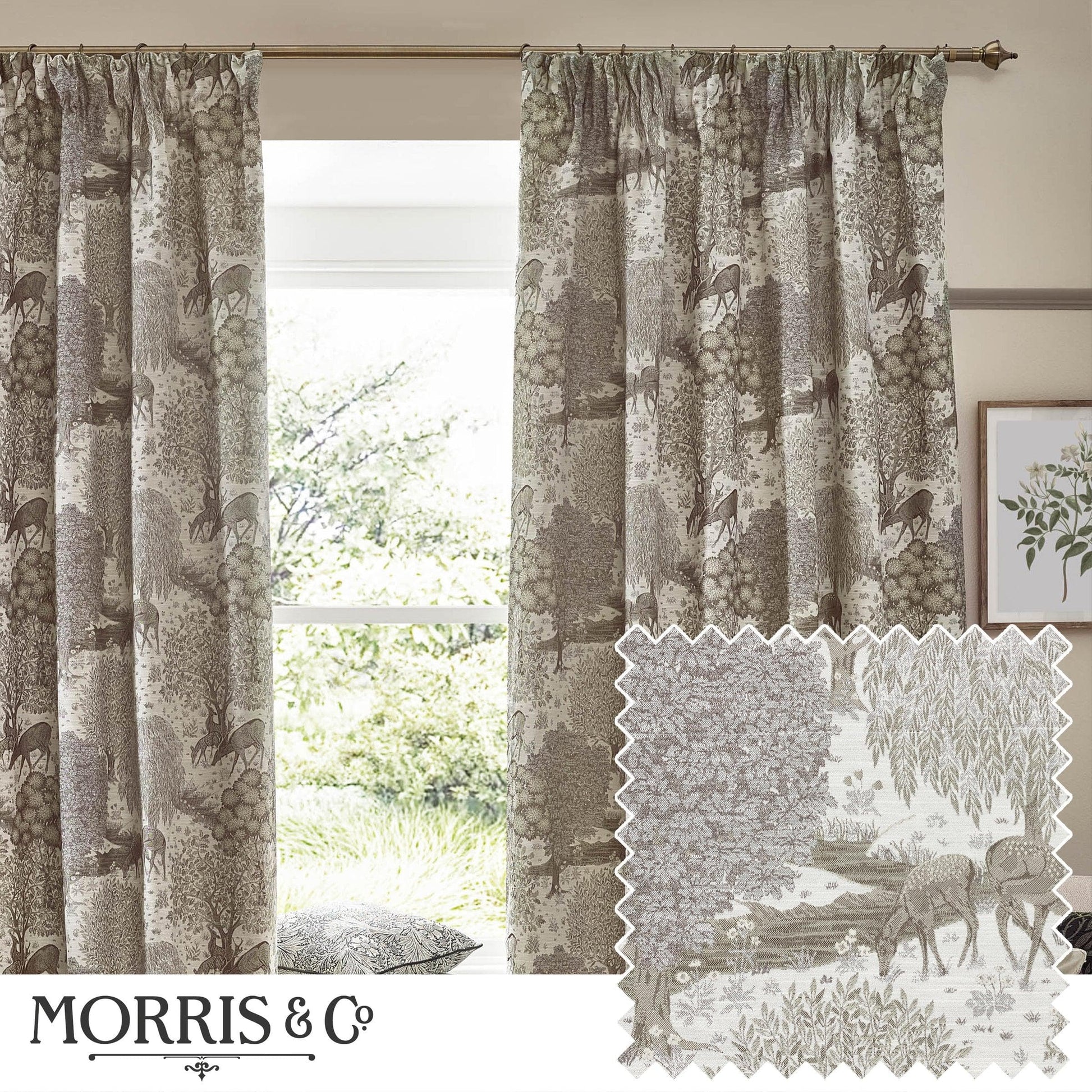 Morris & Co (Riva Home) Morris & Co Curtains Morris & Co Brook Woodland Jacquard Pencil Pleat Curtains