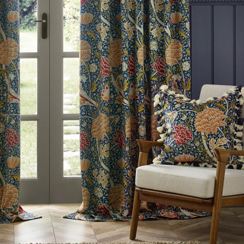 CRAY FLORAL CHENILLE PENCIL PLEAT CURTAINS by Morris & Co.