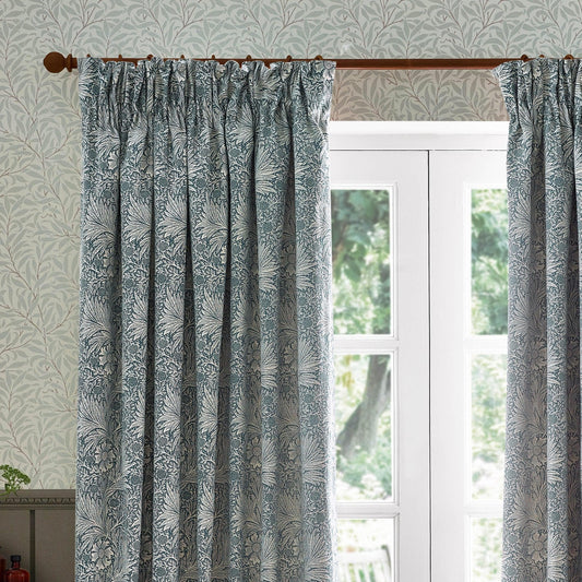 Morris & Co (Riva Home) Morris & Co Curtains Morris & Co Marigold Floral Jacquard Pencil Pleat Curtains in Indigo