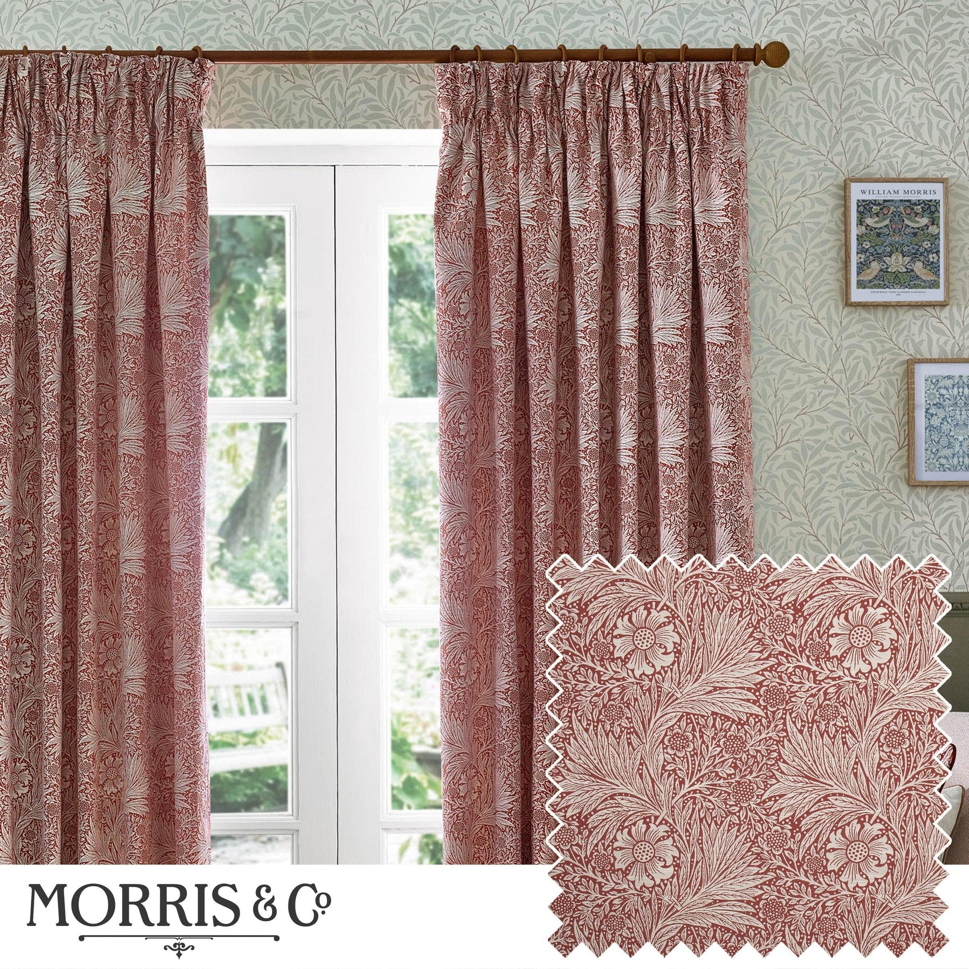 Morris & Co (Riva Home) Morris & Co Curtains Morris & Co Marigold Floral Jacquard Pencil Pleat Curtains in Russet