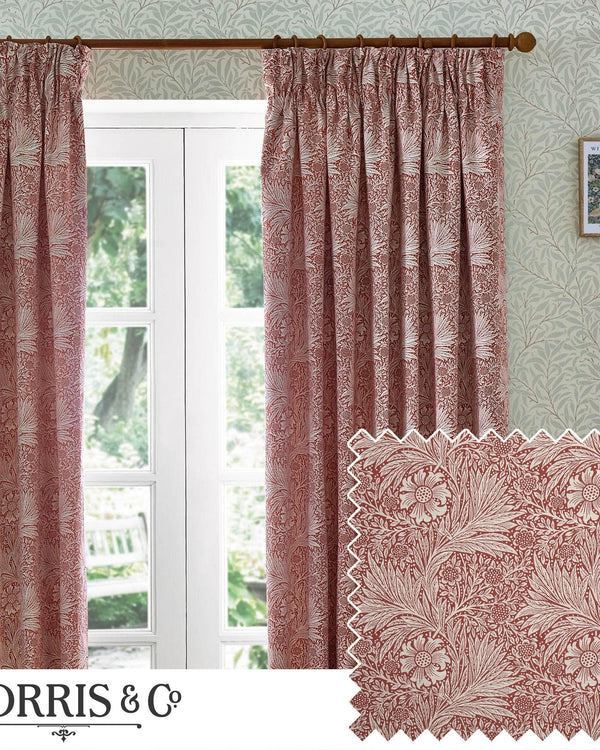 Morris & Co Marigold Floral Jacquard Pencil Pleat Curtains in Russet