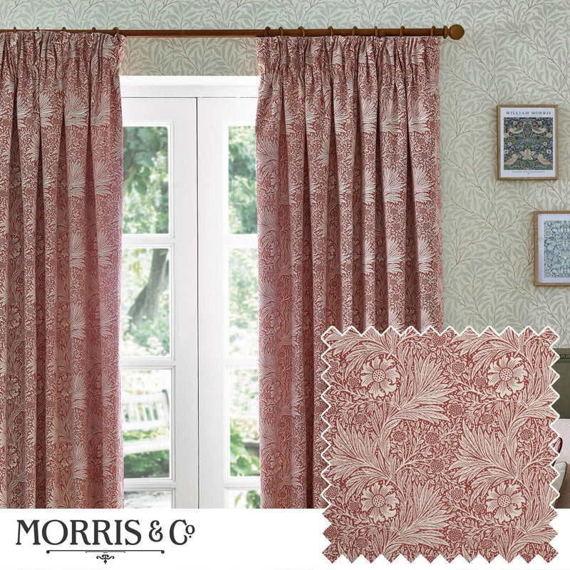 Morris & Co Marigold Floral Jacquard Pencil Pleat Curtains in Russet
