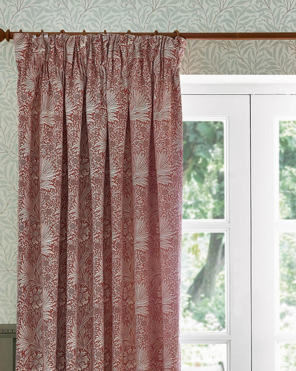 Morris & Co Marigold Floral Jacquard Pencil Pleat Curtains in Russet
