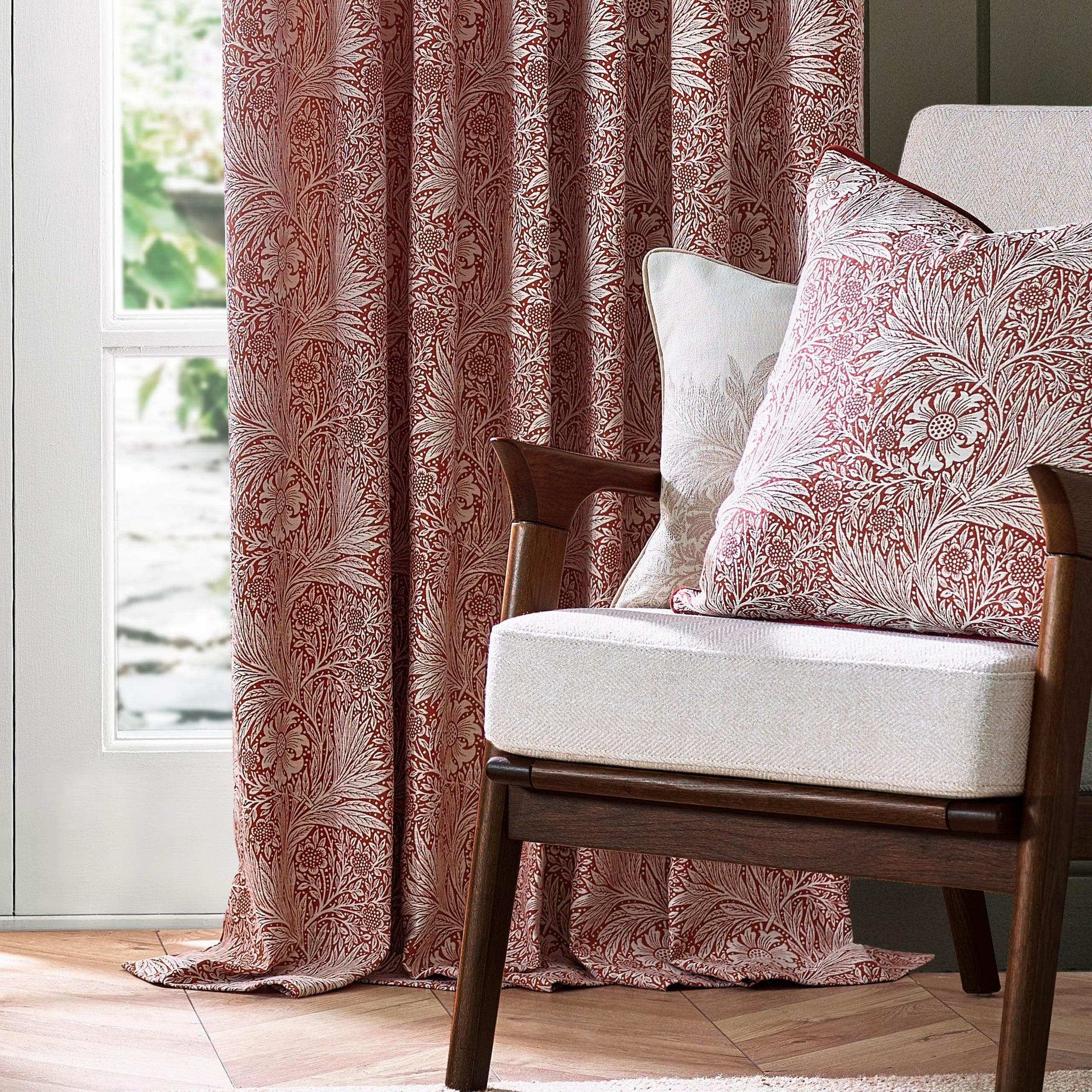 Morris & Co (Riva Home) Morris & Co Curtains Morris & Co Marigold Floral Jacquard Pencil Pleat Curtains in Russet